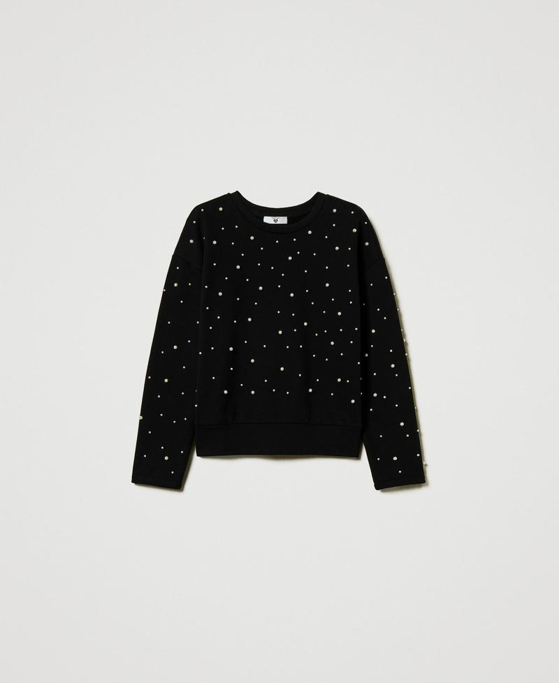 Crew neck sweatshirt with pearls Black Woman 242LL2NCC_00006_S0
