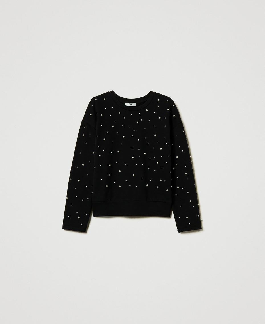Crew neck sweatshirt with pearls Black Woman 242LL2NCC_00006_S0
