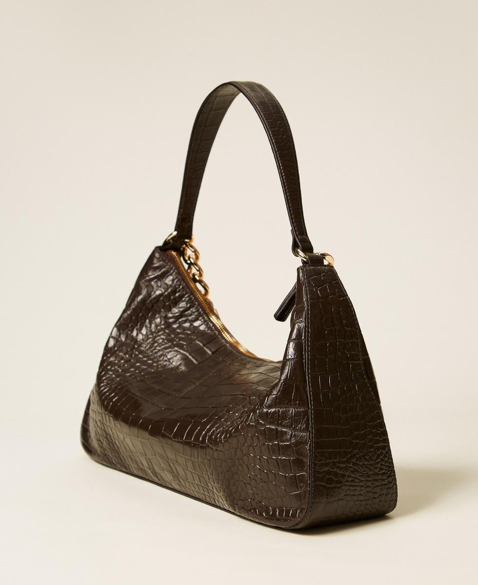 &ldquo;Liliane&rdquo; crocodile print leather bag Black Chocolate Woman 252TD8252_11054_03