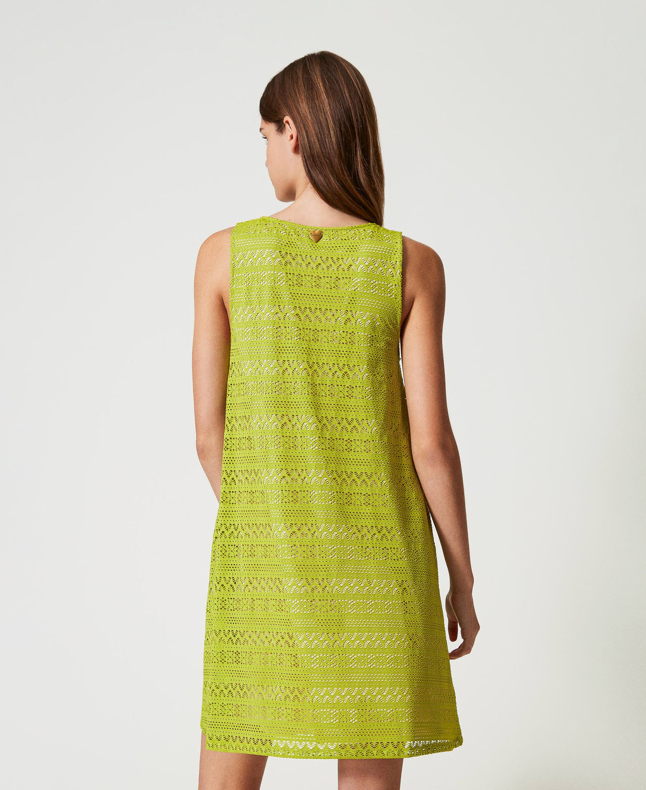 Short openwork fabric dress Green Grenoble Woman 251LB2GCC_12131_03