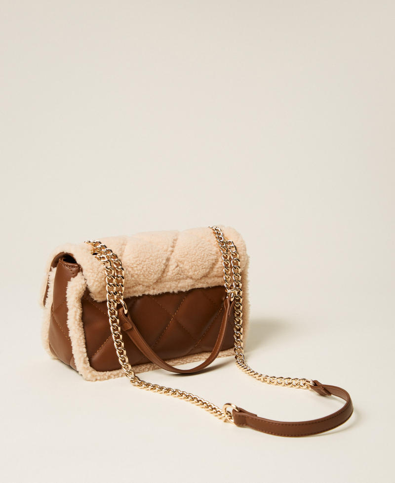 Borsa a tracolla quilted con faux fur Bicolor Cuoio / Bianco "Neve" Donna 252TD8110_12422_03
