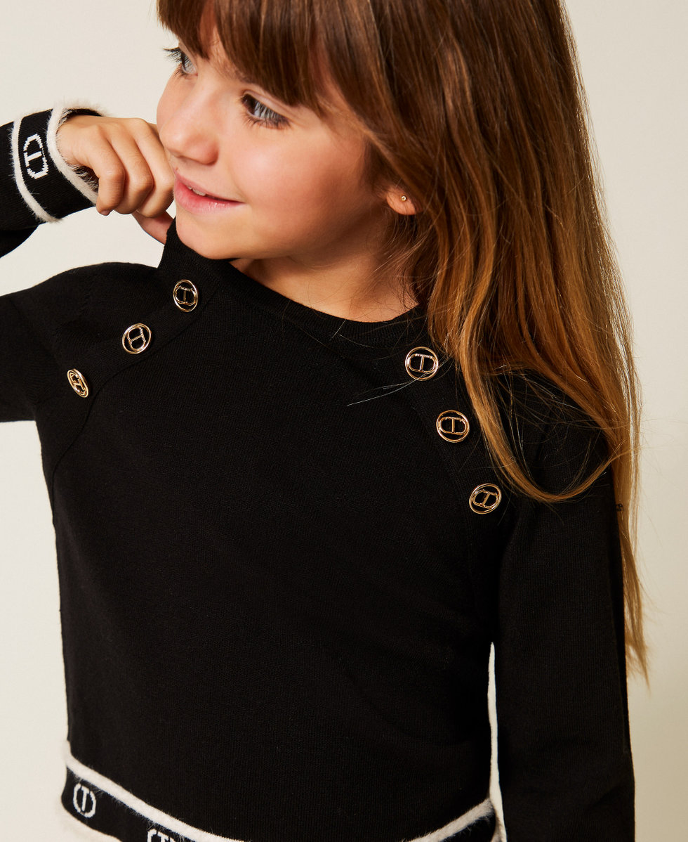 Jumper with Oval T buttons Two tone Black/Off White Girl 252GJ3073_11656_04