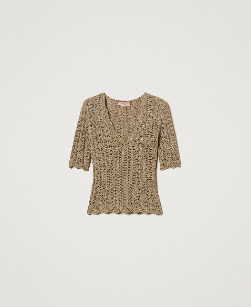 Jersey con l&uacute;rex y mezcla de puntos Golden Green Lurex Mujer 251TT3194_12454_S0
