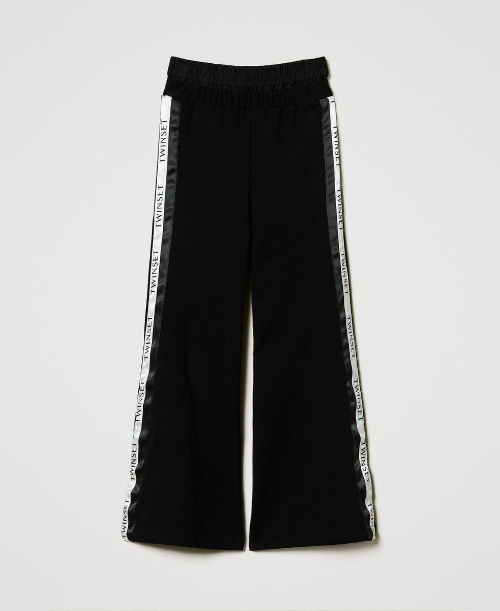 Plush fabric palazzo trousers with logo Black Girl 242GJ2334_00006_S0