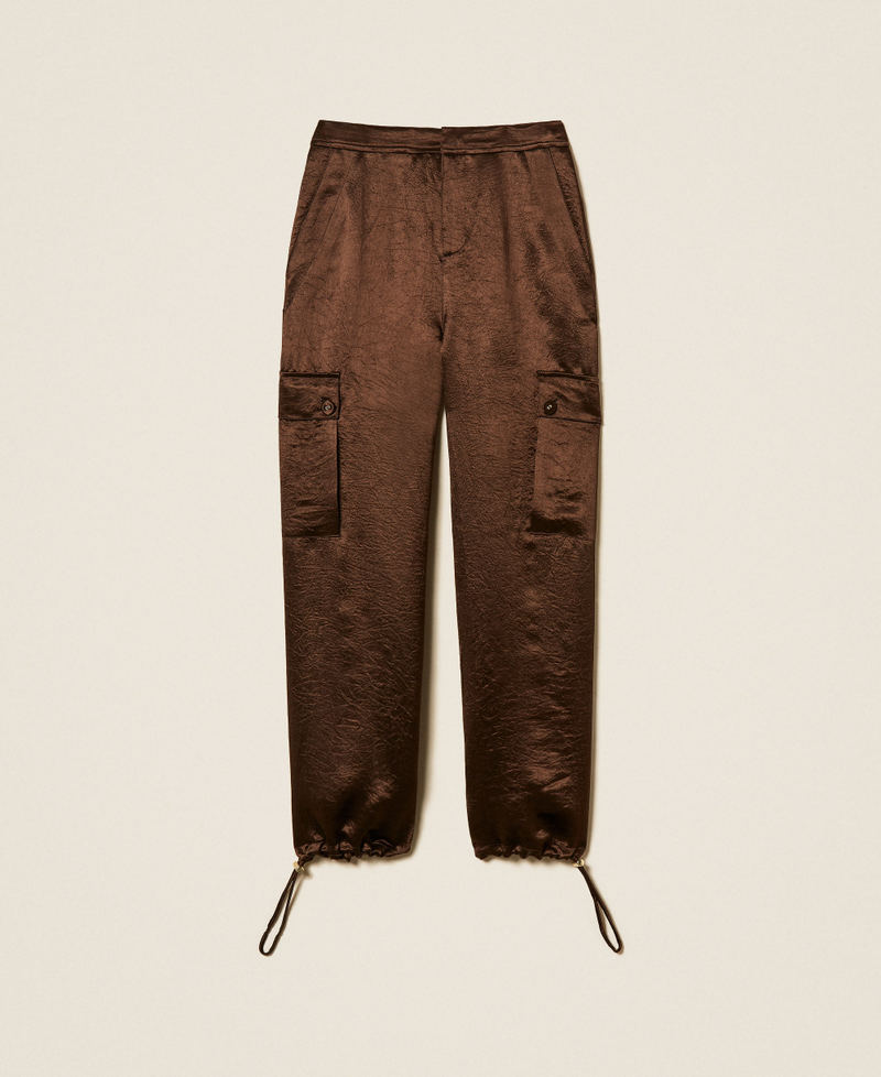 Froiss&eacute; satin cargo trousers Darkness Brown Woman 262TP2101_13411_S0