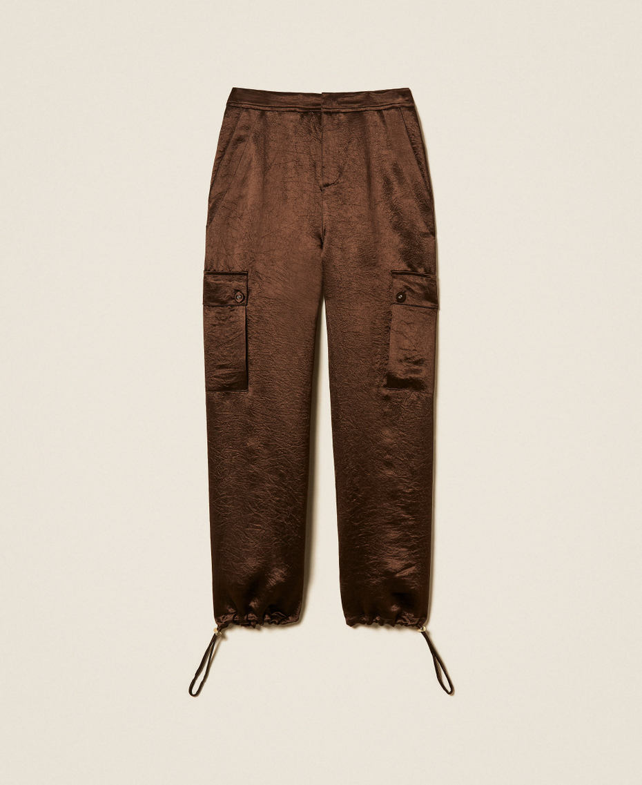 Froiss&eacute; satin cargo trousers Darkness Brown Woman 262TP2101_13411_S0