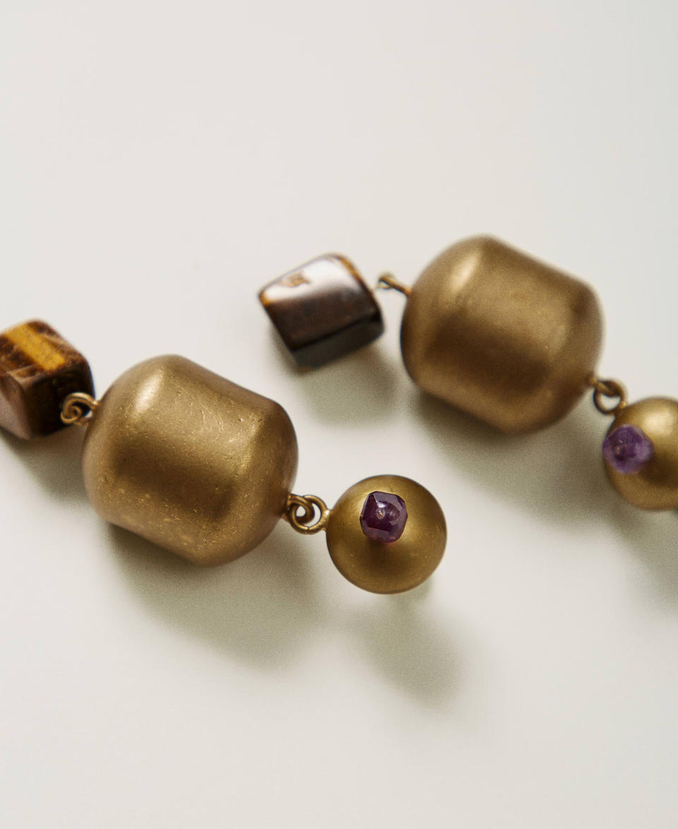 Earring with metal and stone elements Coffee Chocolate Woman 242TS502A_11946_02
