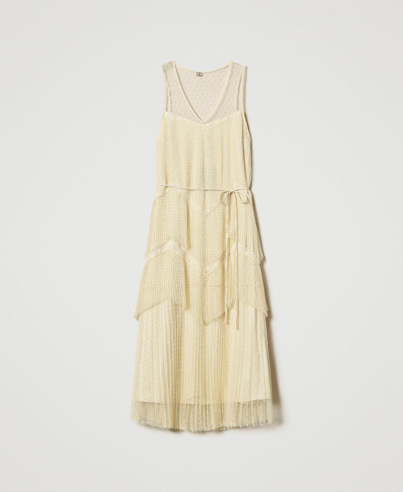 Abito lungo in tulle con balze plissé