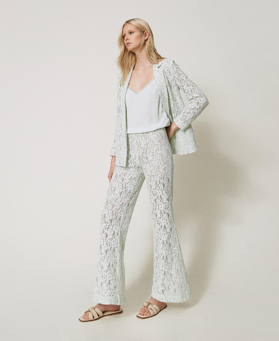 Pantaloni flare in pizzo floreale Water Green Donna 251TT2016_12371_02