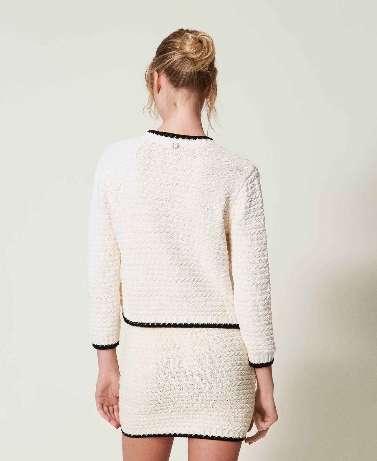 Jacquard knit jacket Two-tone Sugar/Black Woman 251AP3080_10201_02