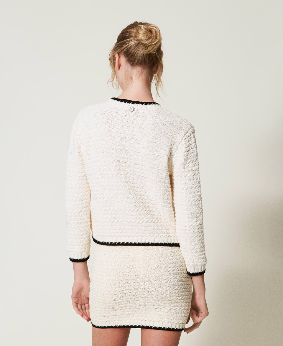 Jacquard knit jacket Two-tone Sugar/Black Woman 251AP3080_10201_02