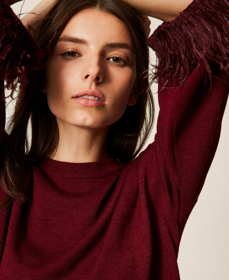 Wool blend jumper with feathers Red Wine Woman 252LL3FAA_12818_04