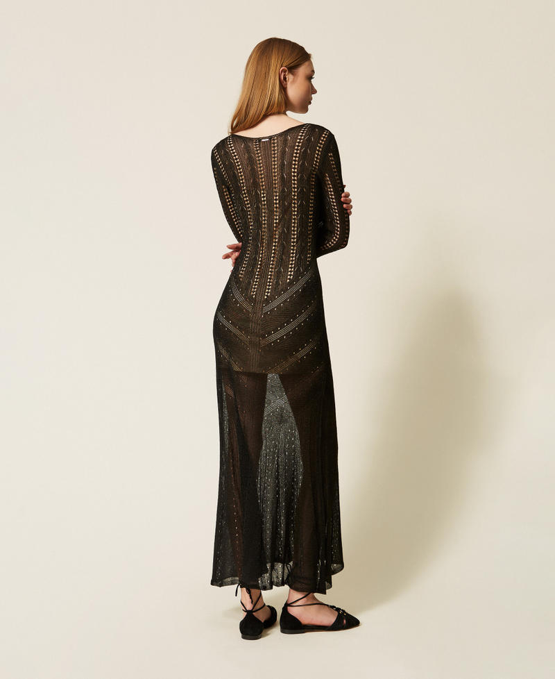 Langes Strickkleid mit Lurex Lurex Schwarz Frau 261TT3134_13597_03