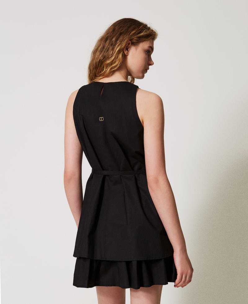 Robe courte en popeline avec volant Noir Femme 251TF202C_00006_03