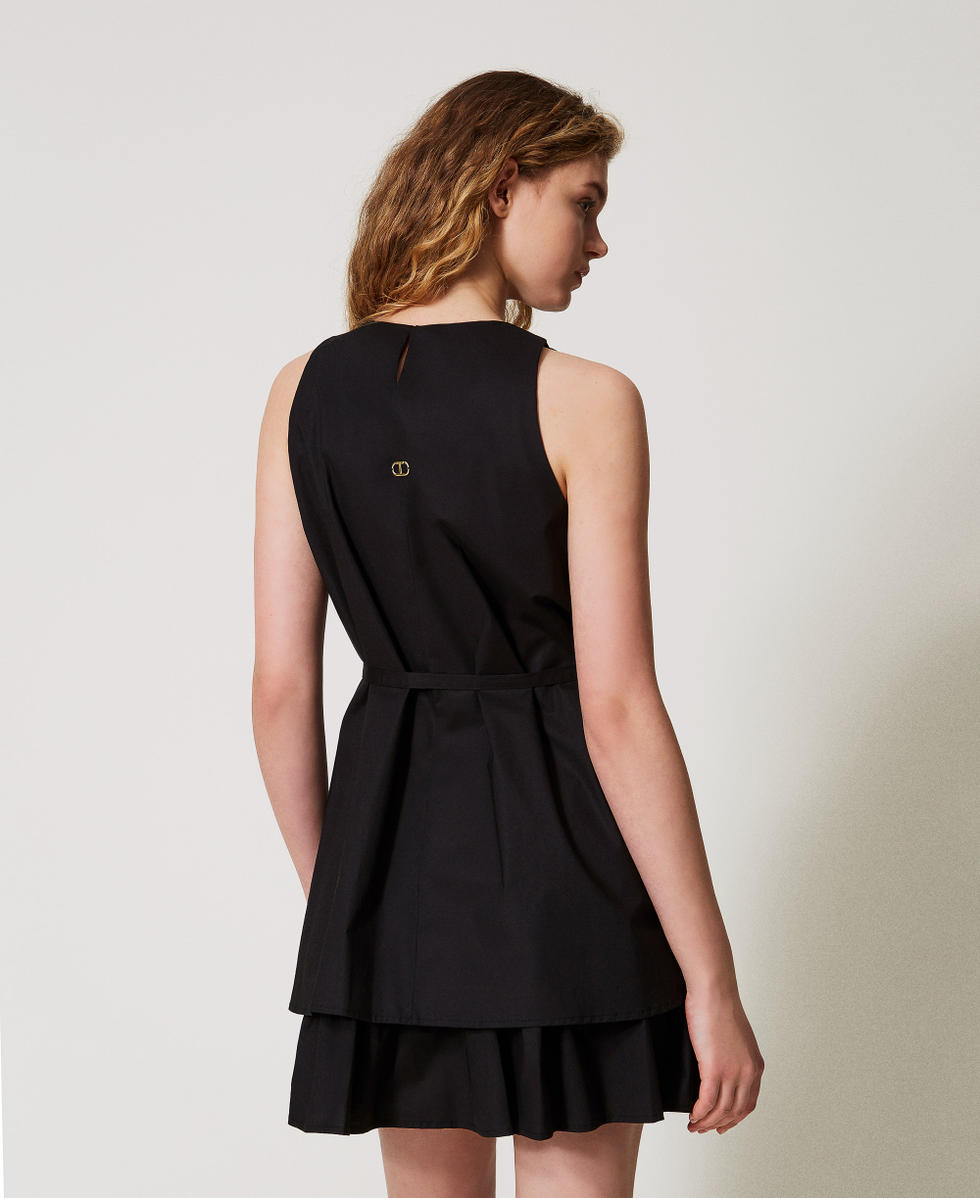 Short poplin dress with flounce Black Woman 251TF202C_00006_03