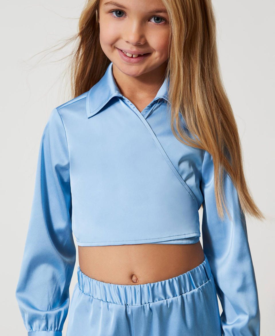 Cropped shirt and satin trousers Light Paper Blue Girl 251GJ2451_12148_04