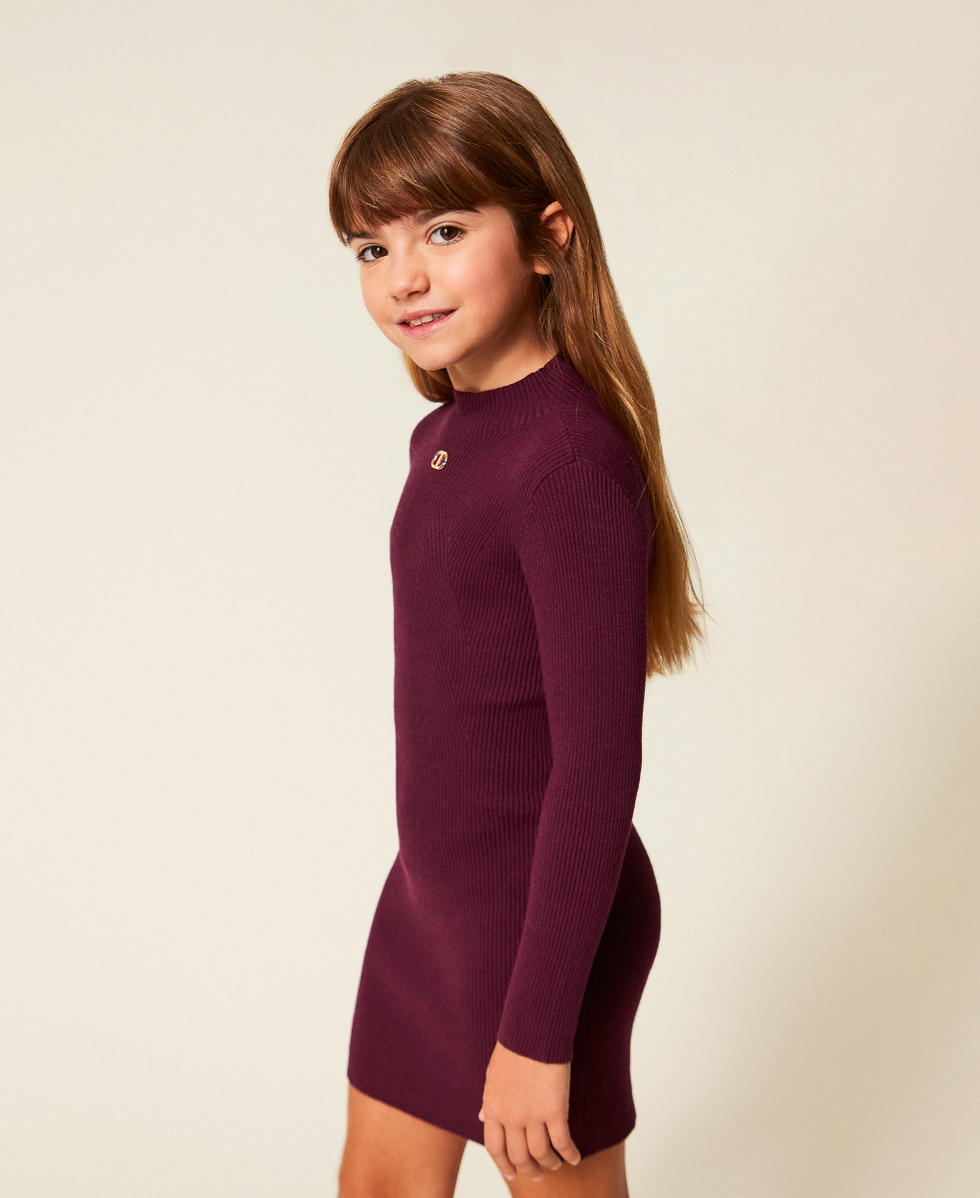 Kurzes M&auml;dchen-Strickkleid mit Rippenmuster Burgunderrot M&auml;dchen 252GB3010_04218_02
