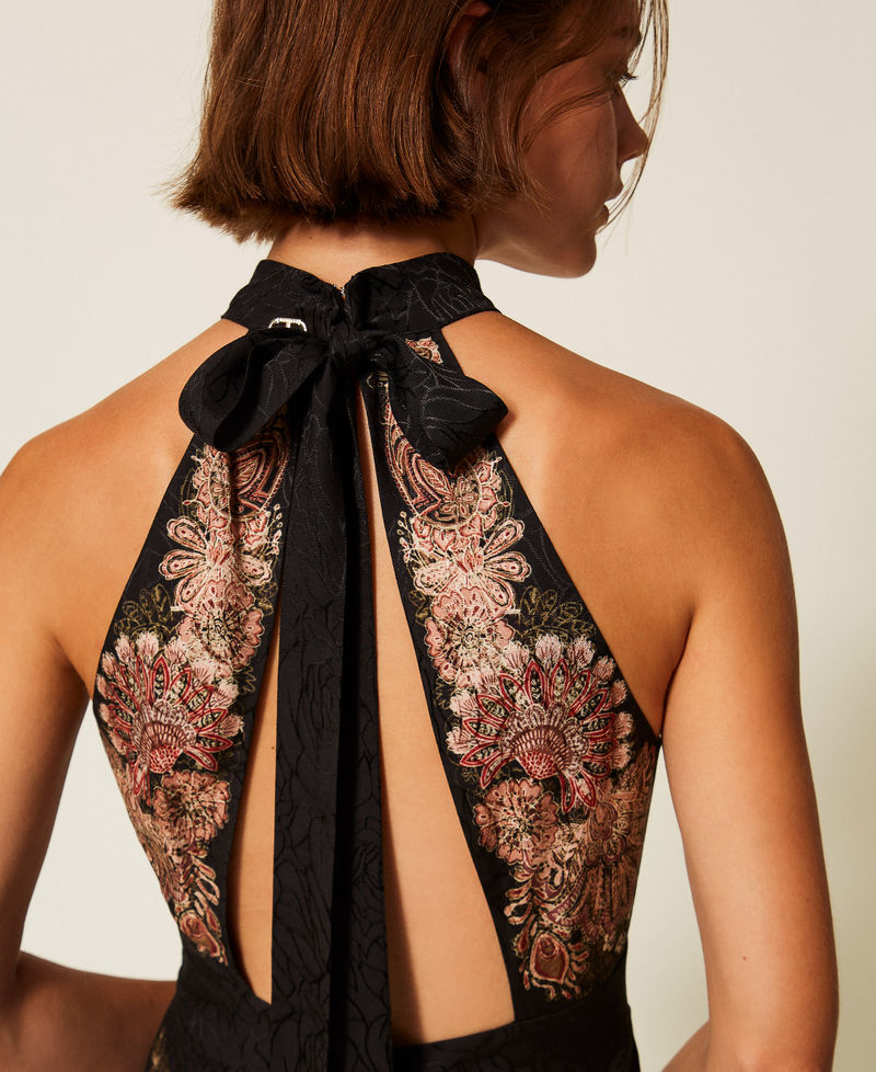 Long jacquard jumpsuit  with print Black/Rust Brown Paisley Print Woman 252TP2044_12742_04