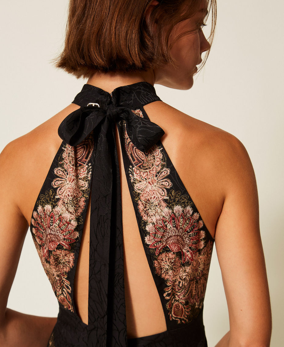 Long jacquard jumpsuit  with print Black/Rust Brown Paisley Print Woman 252TP2044_12742_04