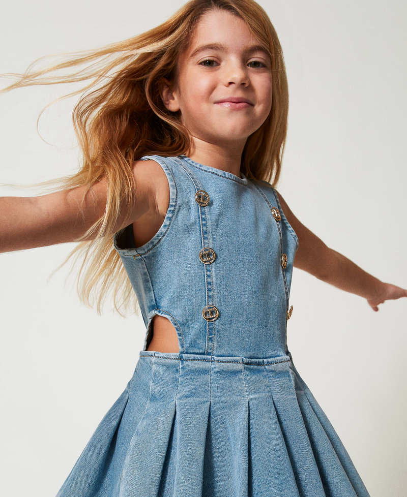 Short denim dress with logo buttons Light Denim Girl 251GJ2542_11457_04