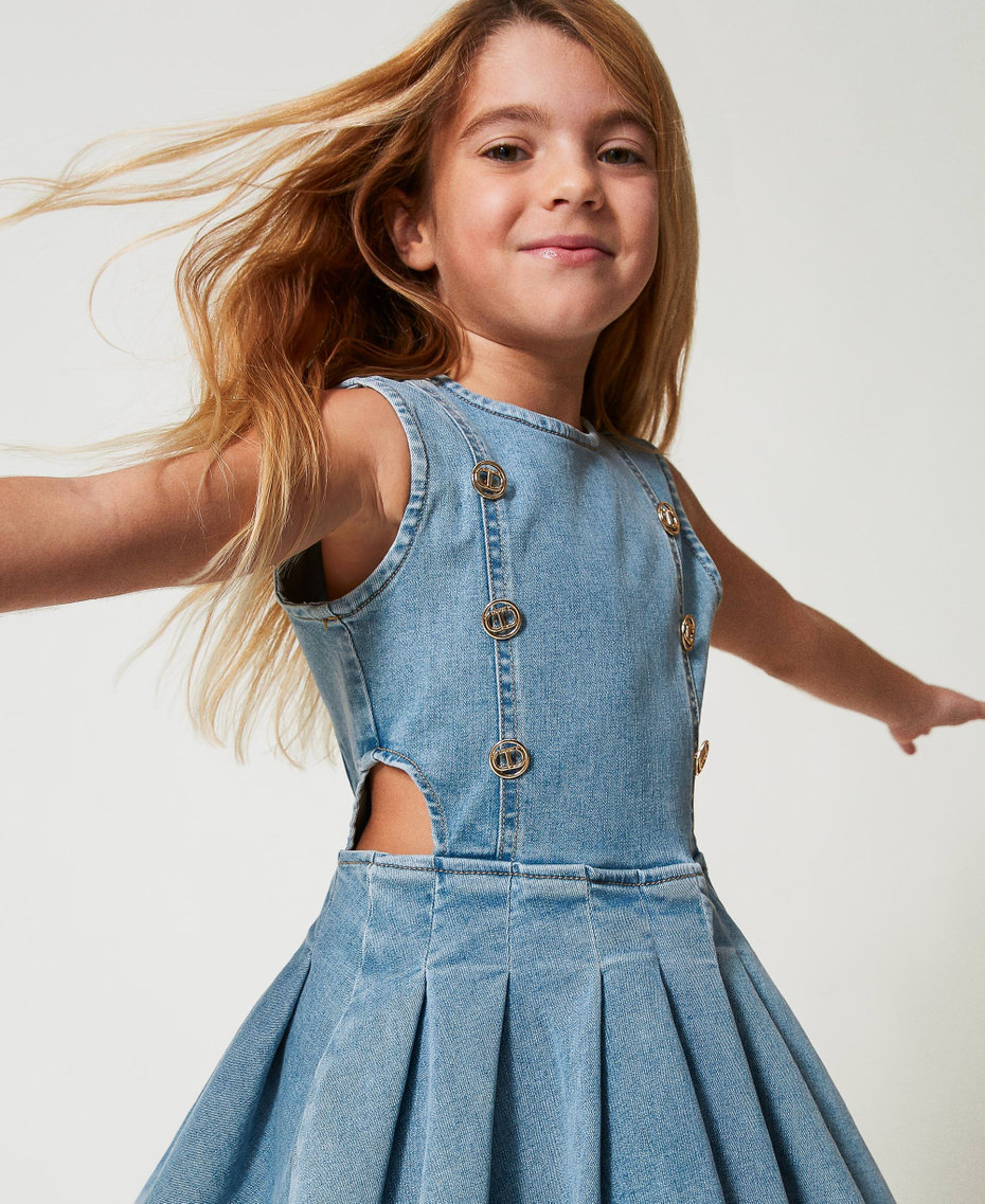 Short denim dress with logo buttons Light Denim Girl 251GJ2542_11457_04