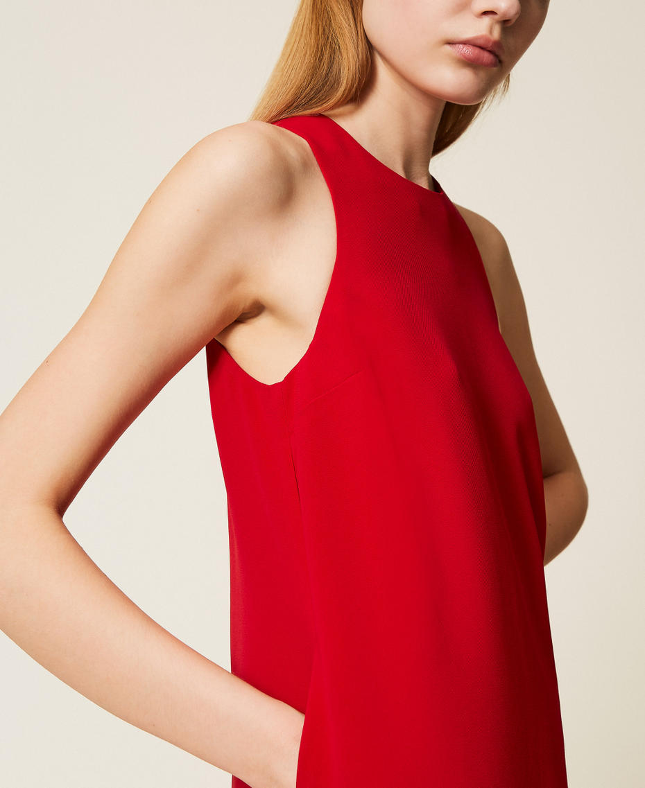 Short crêpe cady dress with Oval T chain Venetian Red Woman 252TP2302_00740_04