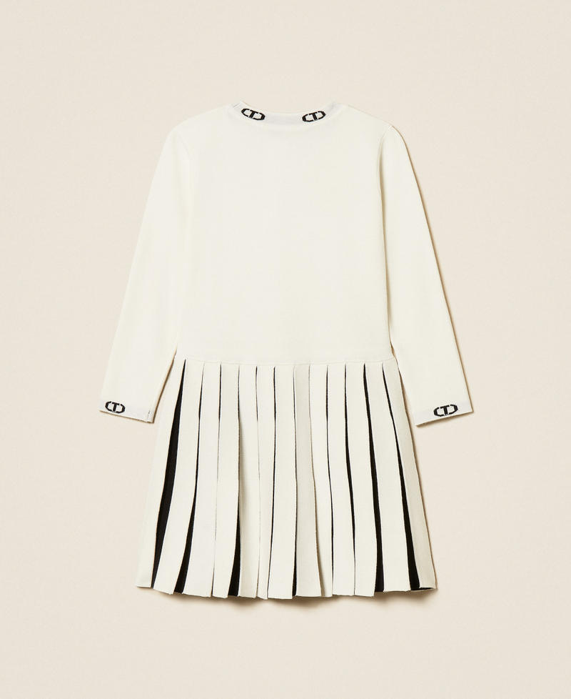 Girls' two-tone short knit dress Two tone Off White/Black Girl 252GB3032_10973_S1