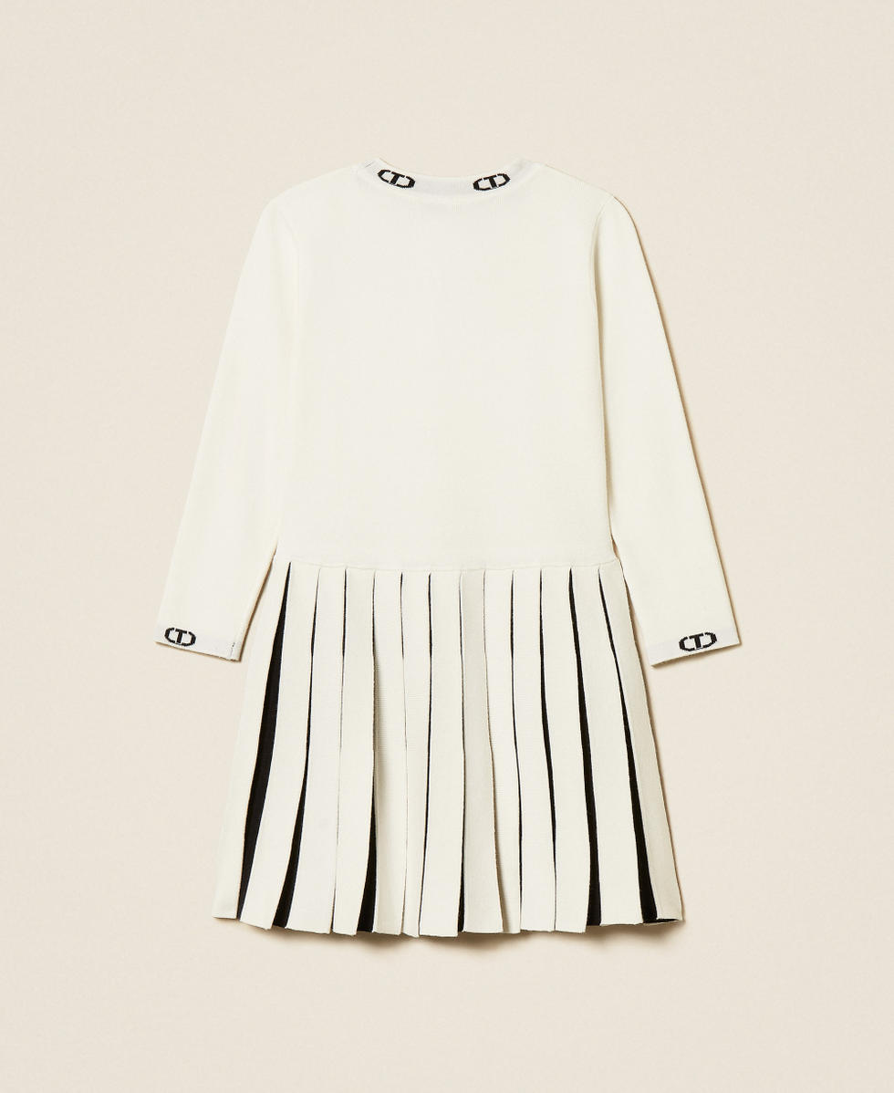 Abito corto baby in maglia bicolore Bicolor Off White / Nero Bambina 252GB3032_10973_S1