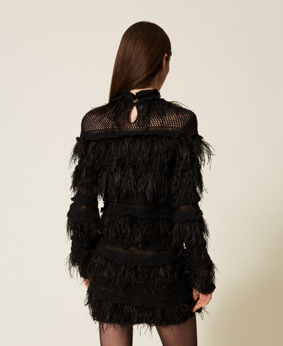 Robe courte en maille avec plumes Noir Femme 252TS3240_00006_03