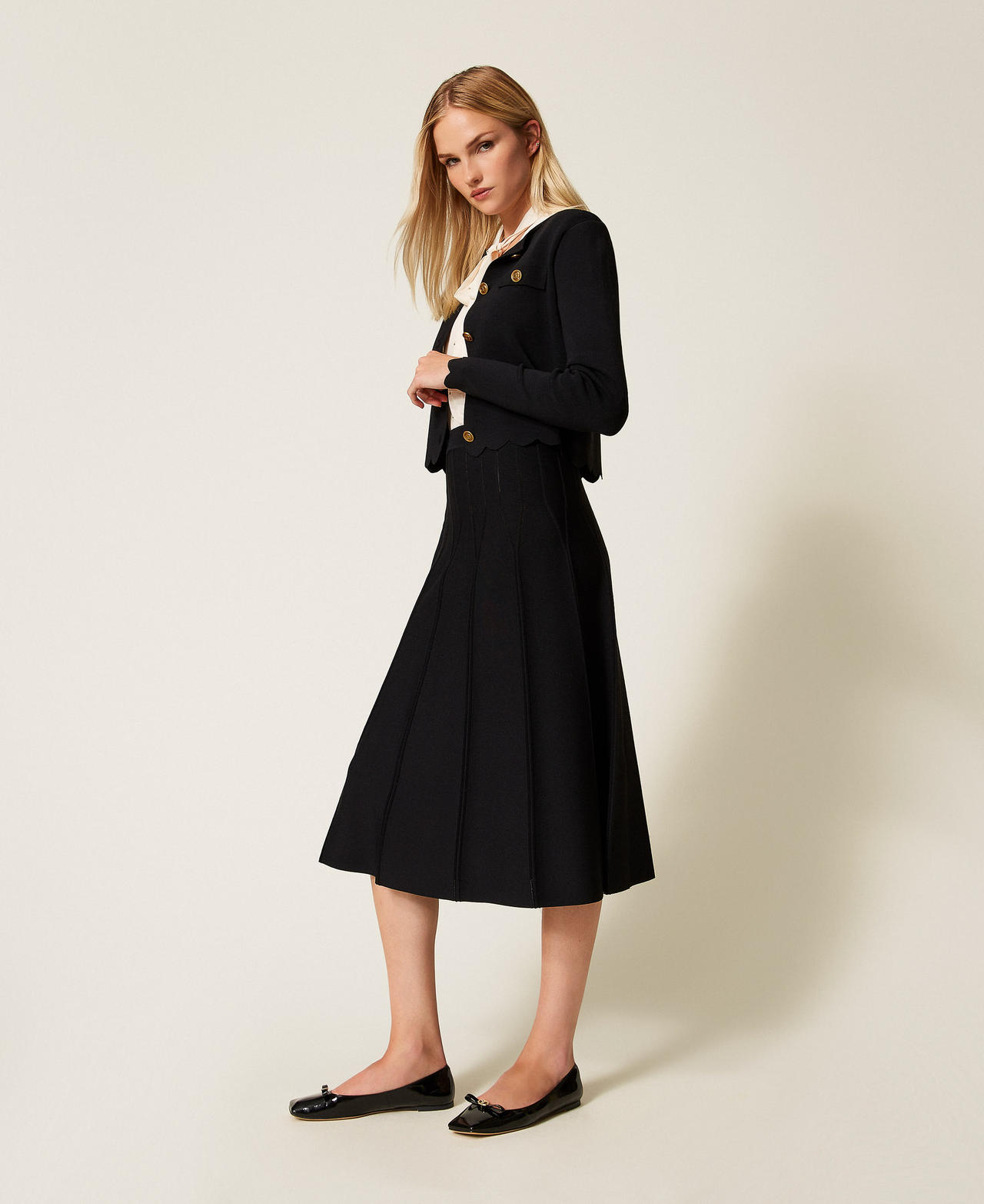 Jupe mi-longue en maille Noir Femme 252TP3641_00006_02