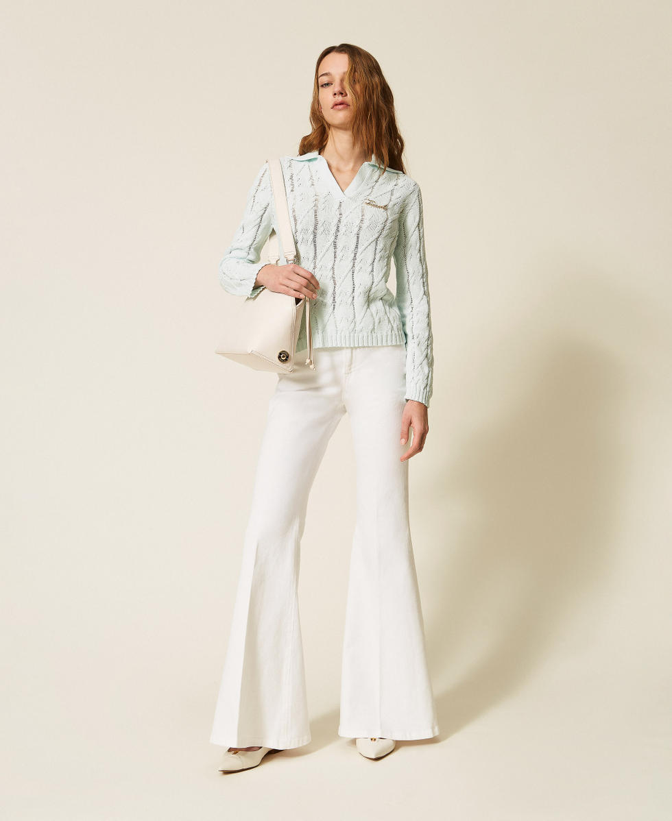 Pull polo avec torsades et broche Bleu &laquo;&nbsp;Aqua&nbsp;&raquo; Femme 261TP3490_13162_T0