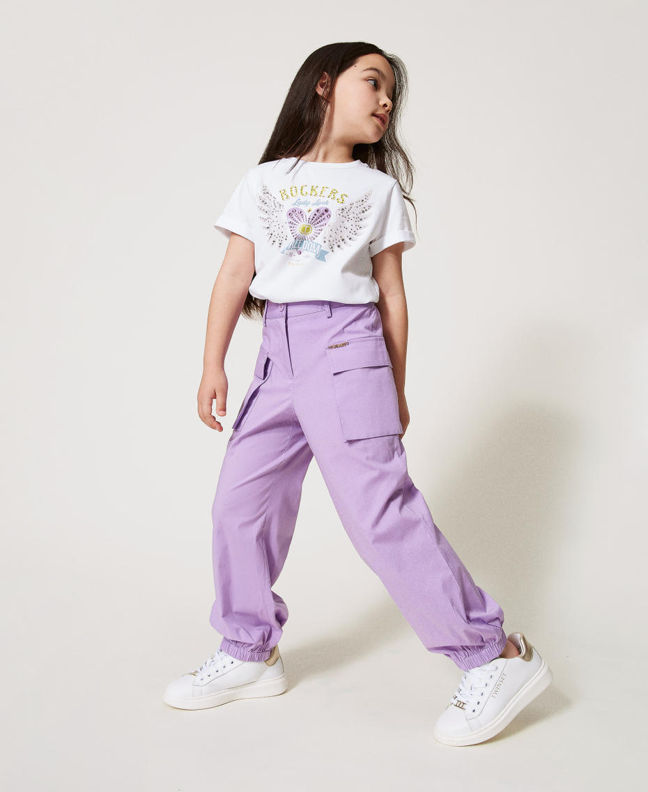 Poplin cargo trousers Pastel Violet Girl 251GJ2424_11862_01