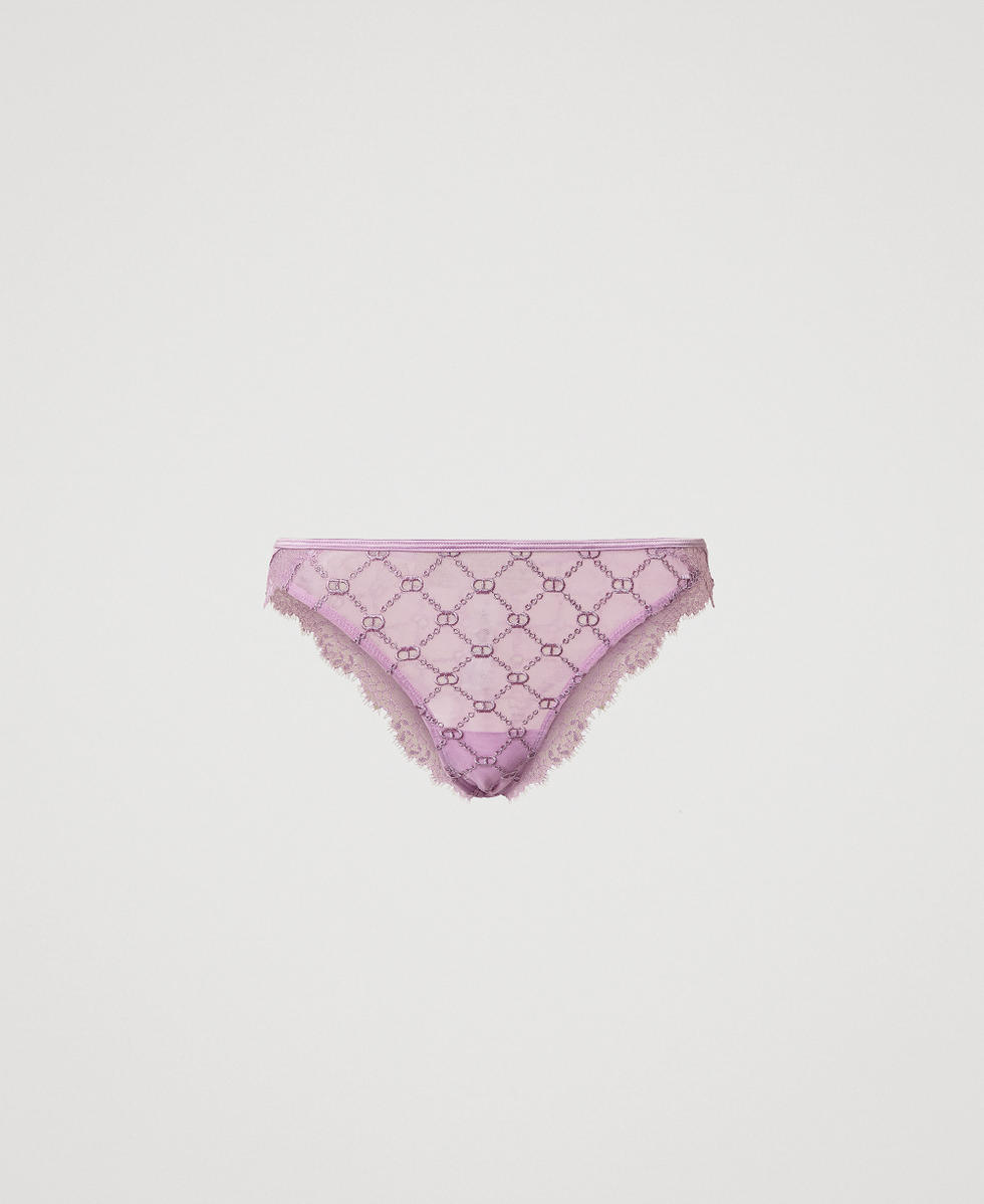 Slip brasiliana in tulle con Oval T Viola "Lilac Iris" Donna 251LL6C77_12108_S0