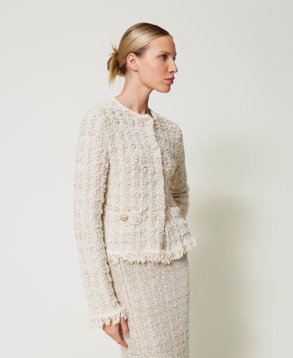 Jacquard knit jacket with lurex Snow Gold Lurex Jacquard Woman 251TP3571_12317_02
