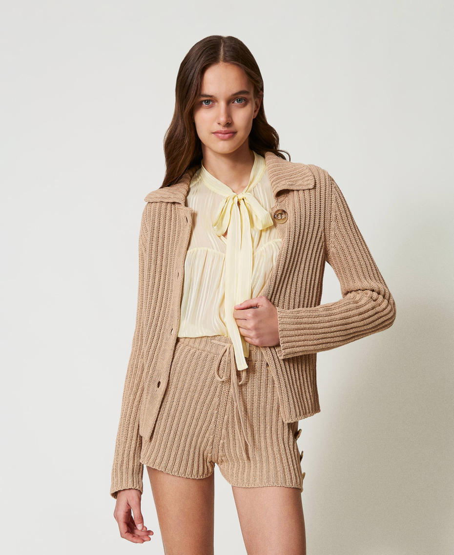 Rib knit jacket with Oval T buttons Dark Rope Beige Woman 251TP3380_12262_01