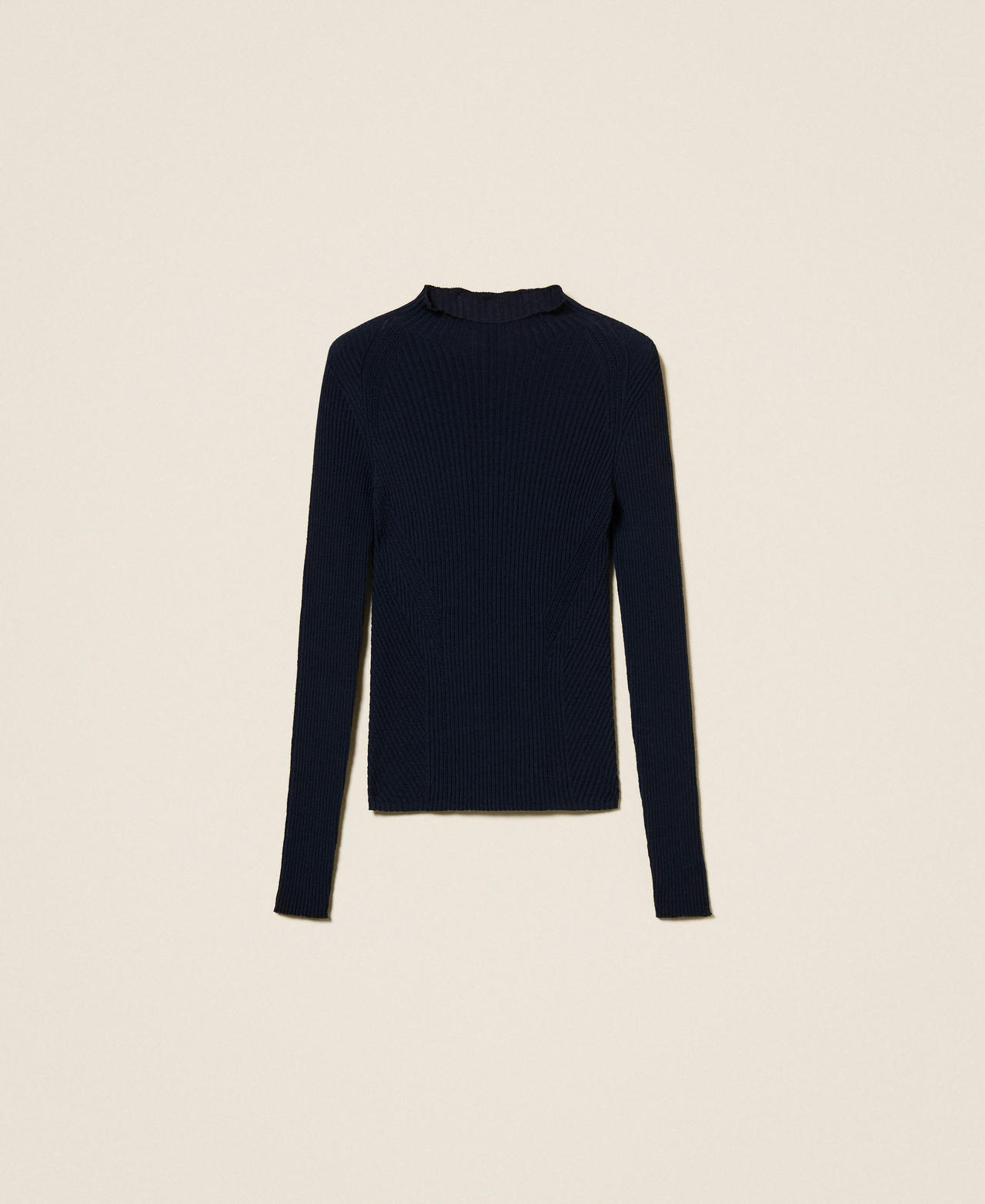 Maglia lupetto a coste in lana Classic Blue Donna 252TT3111_11956_S0
