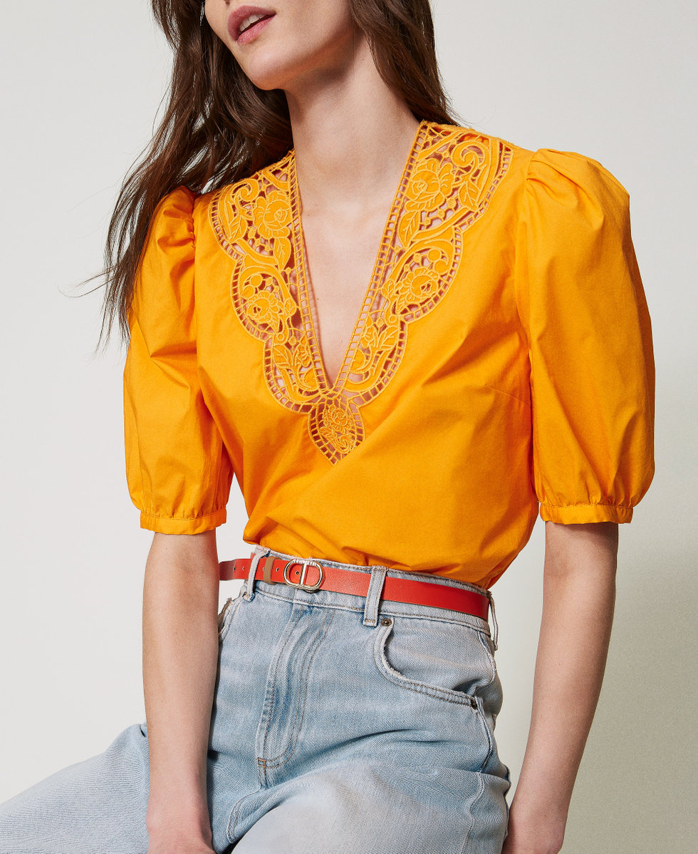 Ceinture réversible avec boucle Oval T Bicolore Beige « Rope »/Coralline Femme 251TA4100_12269_T0