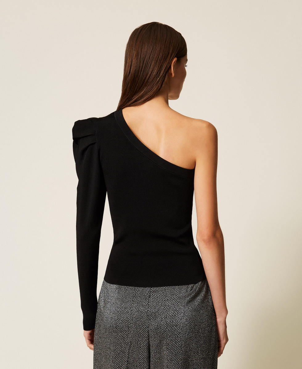 Einschultriger Pullover mit Raffung Schwarz Frau 252AT3011_00006_03