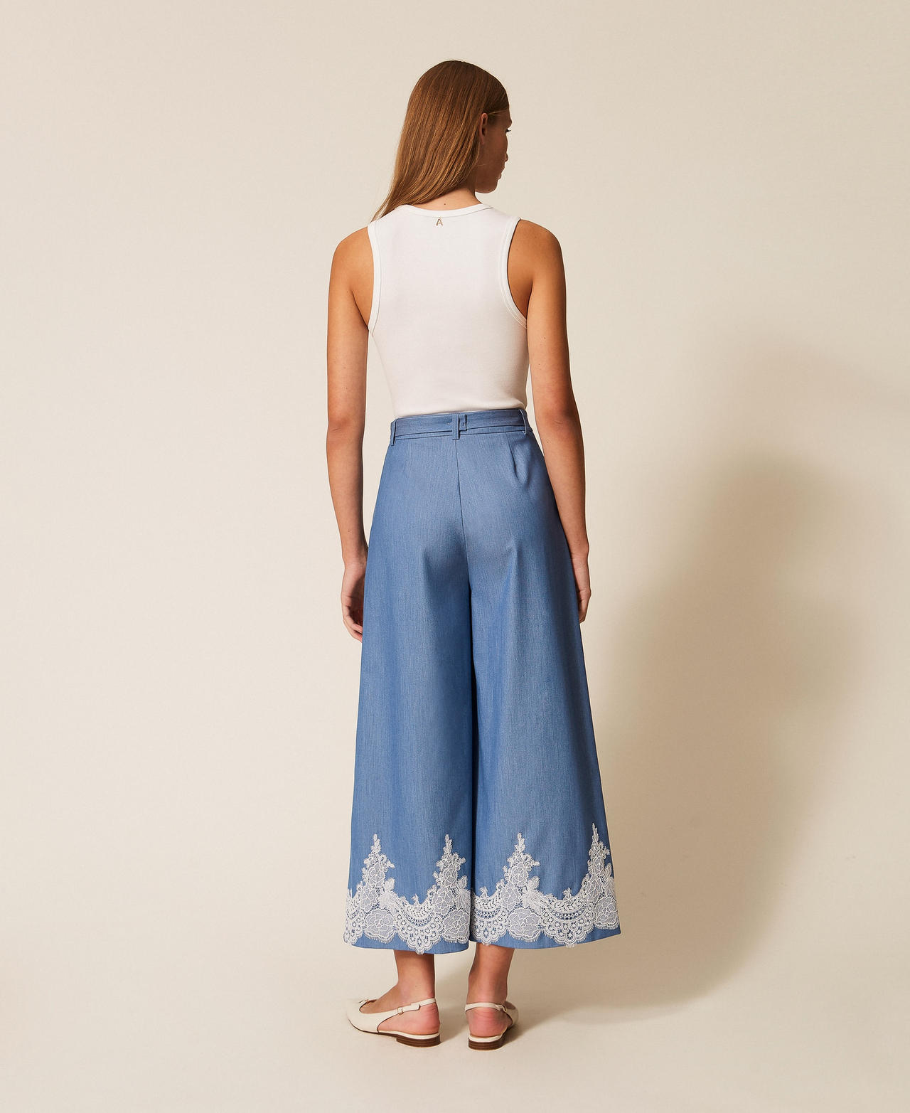 Palazzo-Hose mit Spitze und G&uuml;rtel Dark Skyline Frau 261AP2291_13291_02