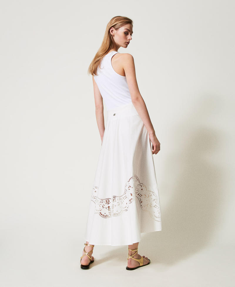 Long skirt in broderie anglaise poplin