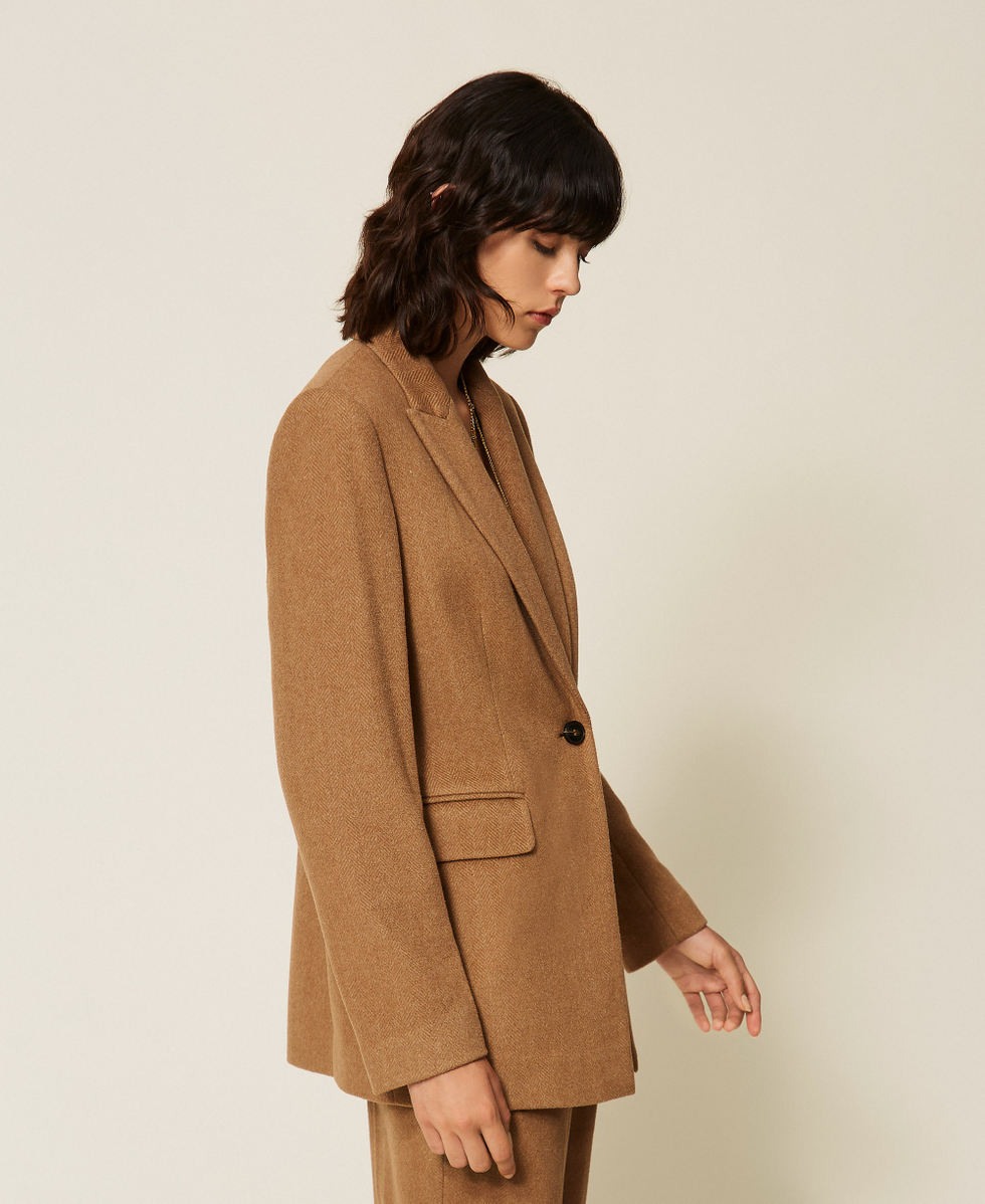 Giacca blazer in misto lana chevron Toffee Herringbone Donna 262AT2260_14041_02