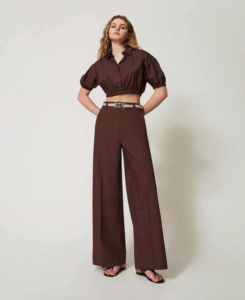 Palazzo trousers in poplin with belt Coffee Woman 251TT2105_00203_01