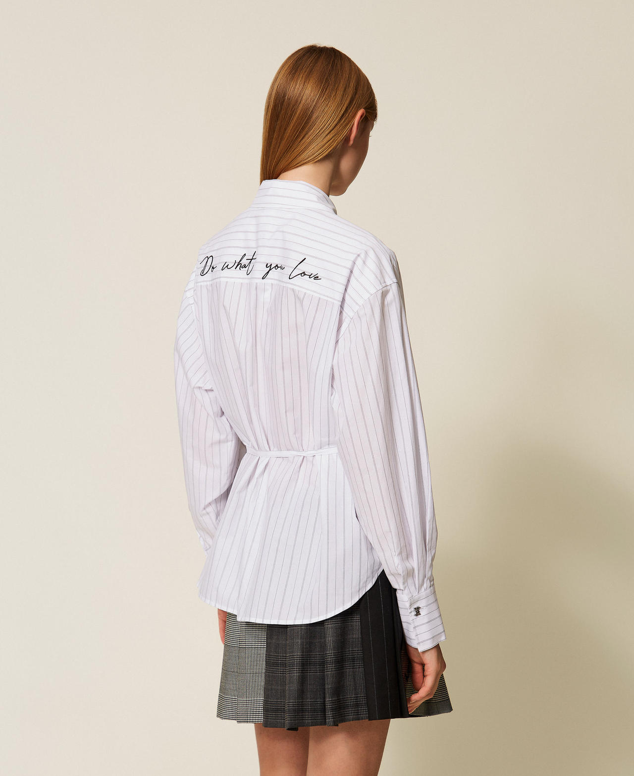 MYFO striped shirt with embroidery Two tone Papers/Grey Pinstripe Woman 252AQ2061_12883_03