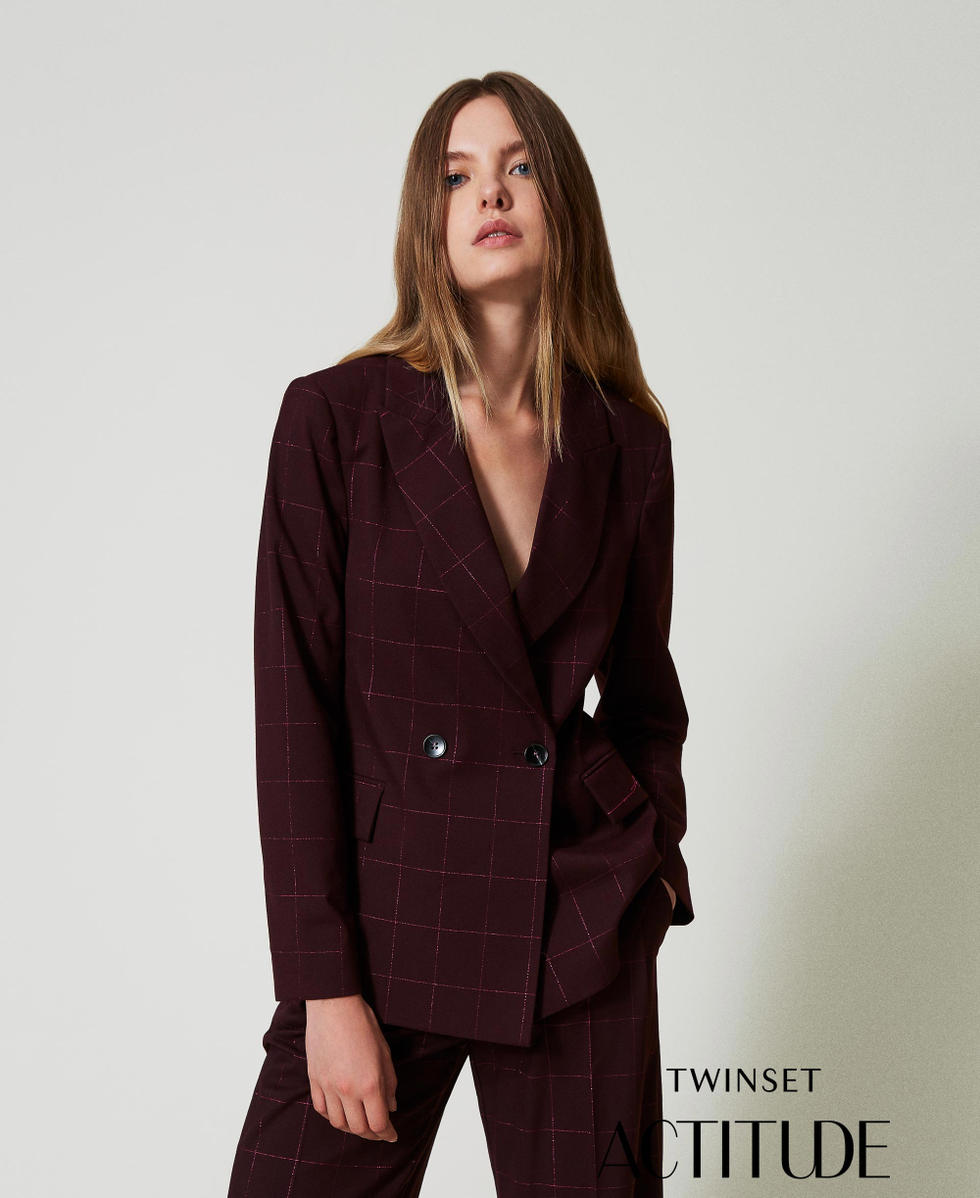 Chaqueta blazer de cuadros con lurex Mujer Morado TWINSET Milano