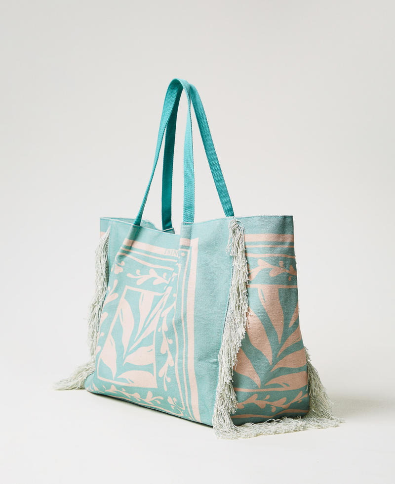 Cabas en toile imprim&eacute;e Imprim&eacute; Foulard Green Marine/Almond Beige Femme 251LM8ALL_12382_02