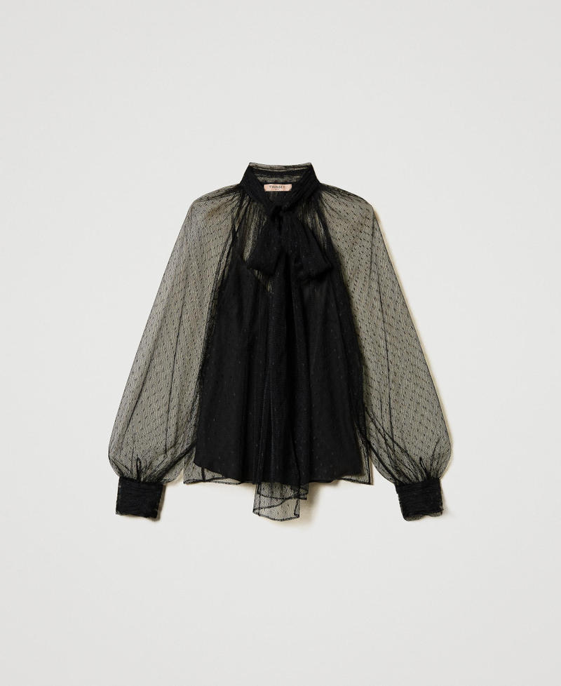 Tüllbluse mit Bindeschleife Schwarz Frau 251TP2514_00006_0S
