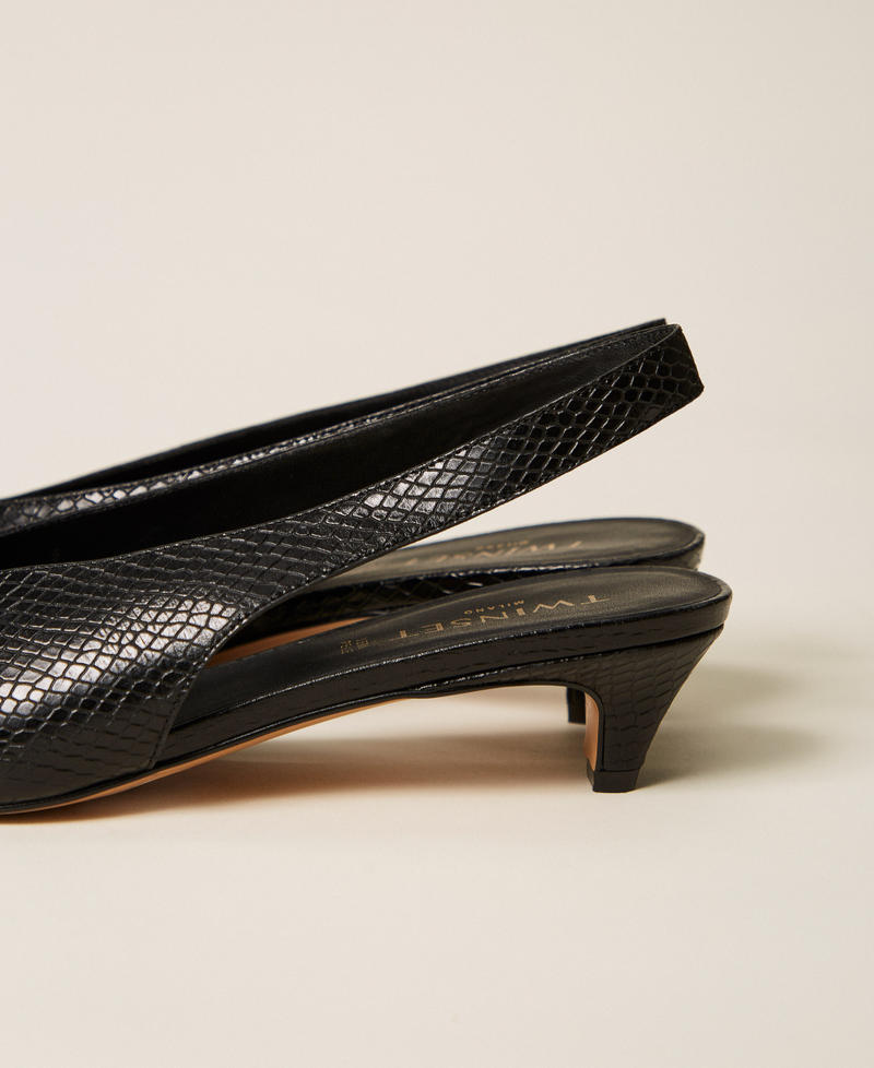 Slingback-Pumps aus Leder Pythonprint Schwarz Frau 262TCP150_13697_03