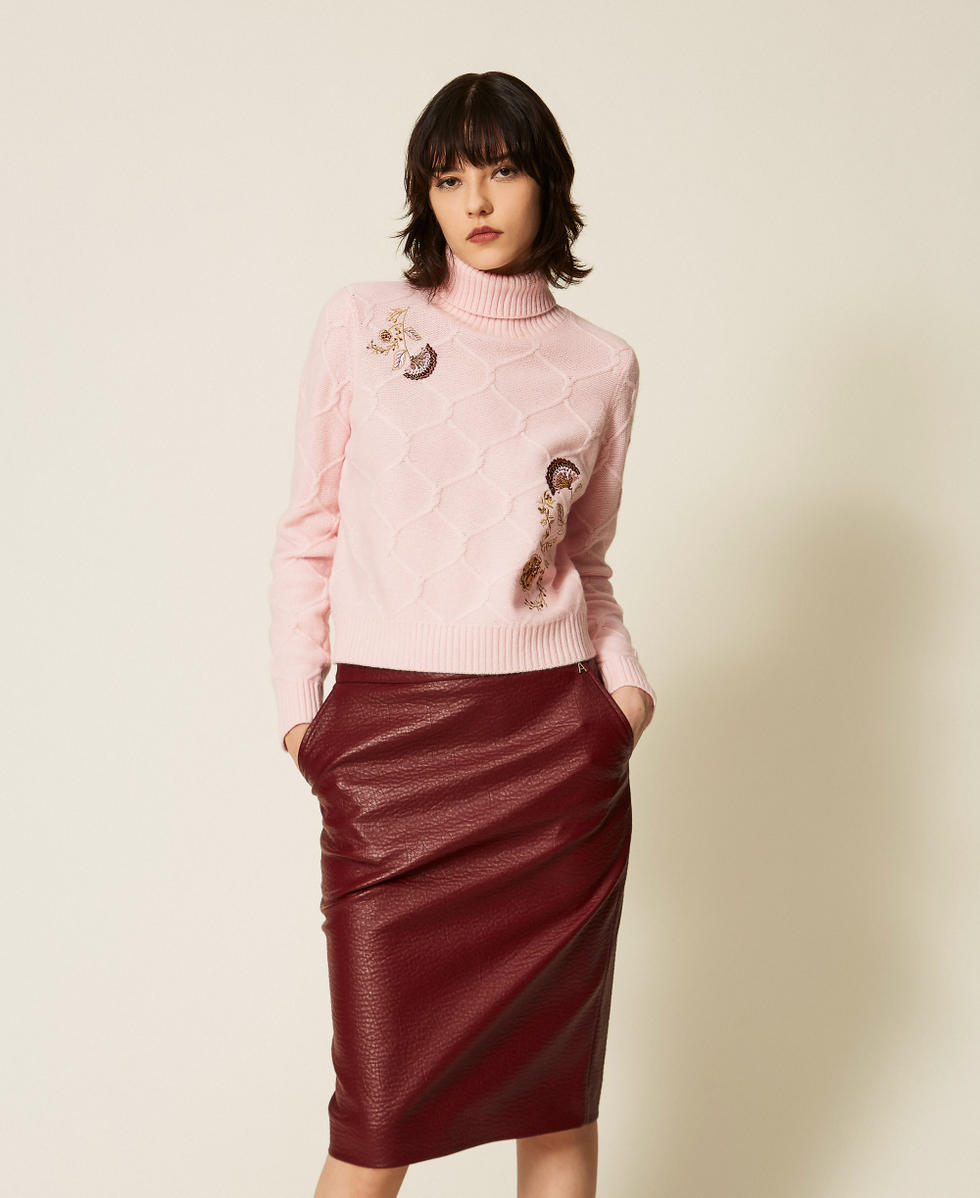 Maglia dolcevita in lana con ricami floreali Rose Smoke Donna 262AP3190_00496_01