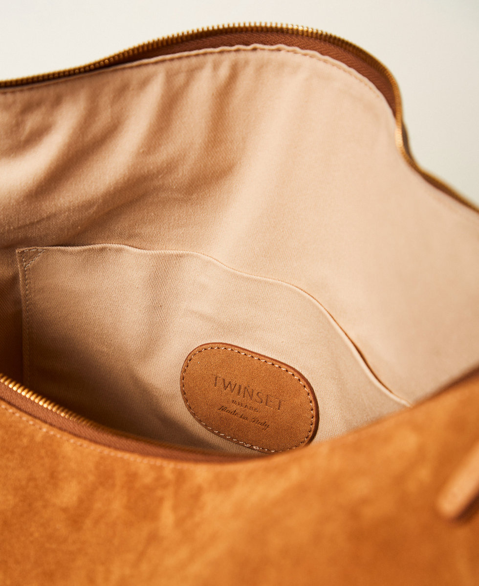 'Liliane' large suede bag with rings "Bubinga Wood" Brown Woman 261TB7085_11061_04