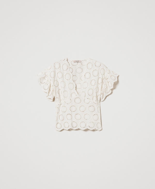 Broderie anglaise blouse with cap sleeves